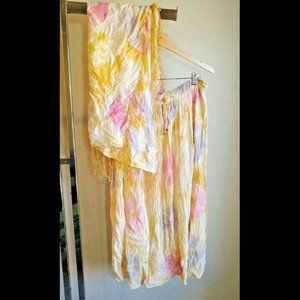 Adini Vtg Sheer Yellow Tie Die Skirt Scarf Set